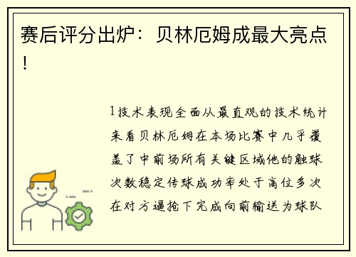 赛后评分出炉：贝林厄姆成最大亮点！